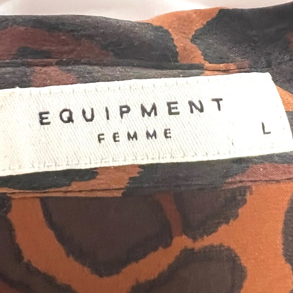 Equipment Femme Silk Animal Print Short Sleeve Shirt Dress Women’s Large - Picture 13 of 13